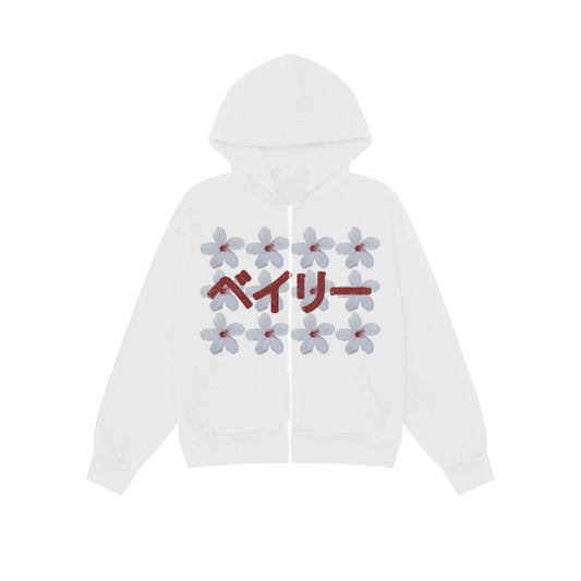 White Japan flower Zip up